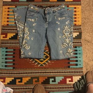 Cache Blue Embroidered Flare Jeans